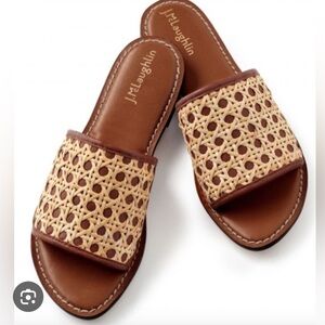 J. McLaughlin Woven Tan and Brown Slide Sandals